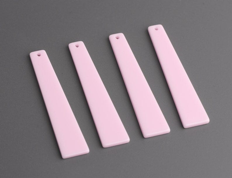 4 Soft Pink Obelisk Charms, Geometric Long Bar Pendants, Acrylic Beads, 55 x 12mm