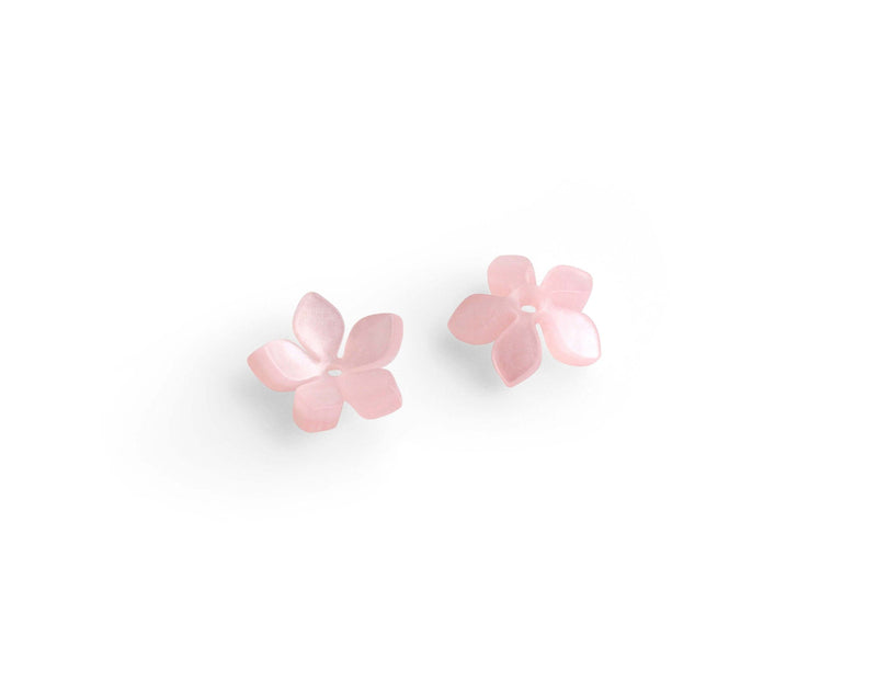 4 Tiny Pearl Pink Flower Bead Caps, 12mm, 1 Hole, Acrylic, Mini Daisy Beads, Ear Stud Pieces