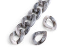 1ft Grey Acrylic Chain Links with White Marbling, 23 x 17mm, Oval Curb Twists, Marbled Plastic Chain