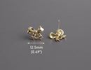 4 Gold Mini Bow Stud Earrings with Loop, Gold Tone Metal Alloy, Small Ear Studs with Hole, Tiny Dainty, 12.5 x 10mm
