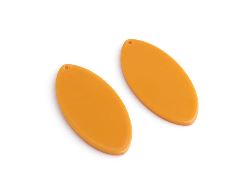 4 Butterscotch Orange Oval Charms, Colored Acrylic Beads, Flat Tags for Earrings and Keychains, 44 x 21.5mm