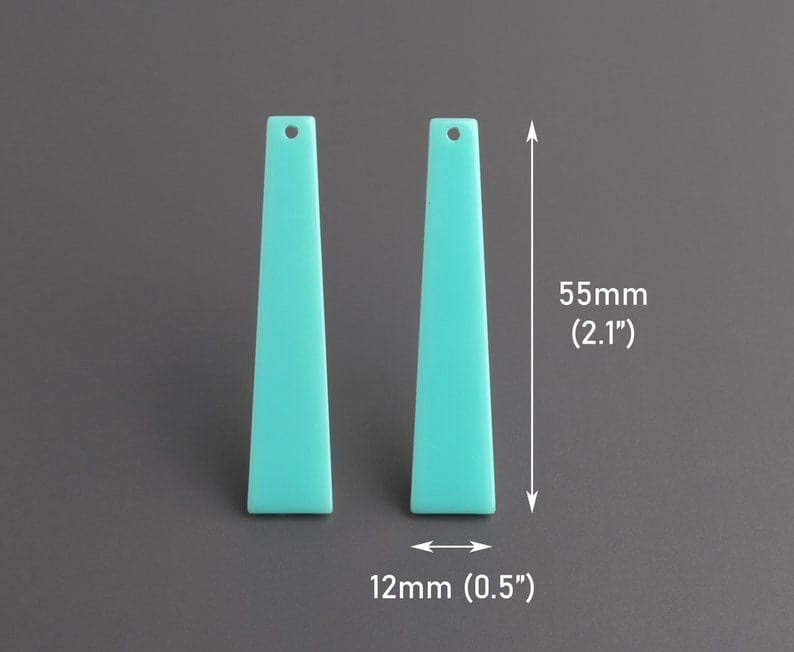 4 Mint Green Obelisk Charms, Vertical Bars for Earrings, Colored Acrylic Beads, 55 x 12mm