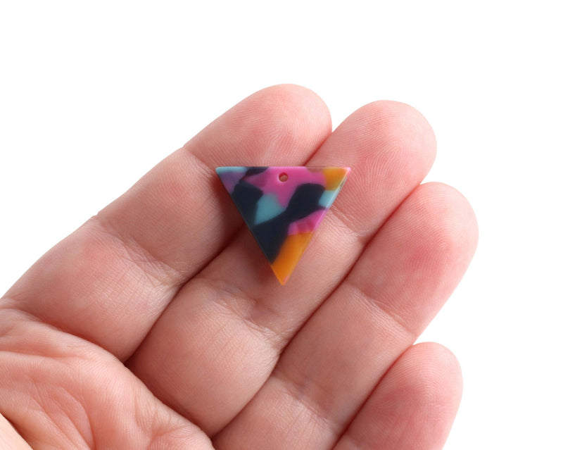 4 Small Triangle Charms in Multicolors, 21.5 x 19mm, 1 Hole, Cute Plastic Beads, Upside Down Triangle