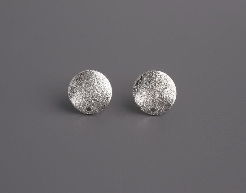 4 Organic Earring Studs with Stardust Finish, Wavy Metal Circle Ear Studs, Textured, 12mm