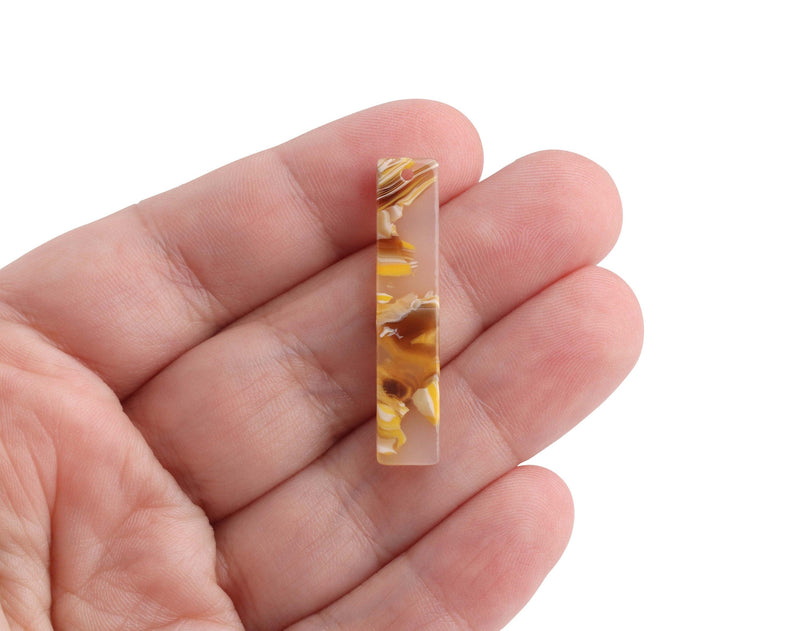 4 Rectangle Bar Charms in Toffee, 36 x 7.5mm, 1 Hole, Plastic Yellow Beads, Translucent