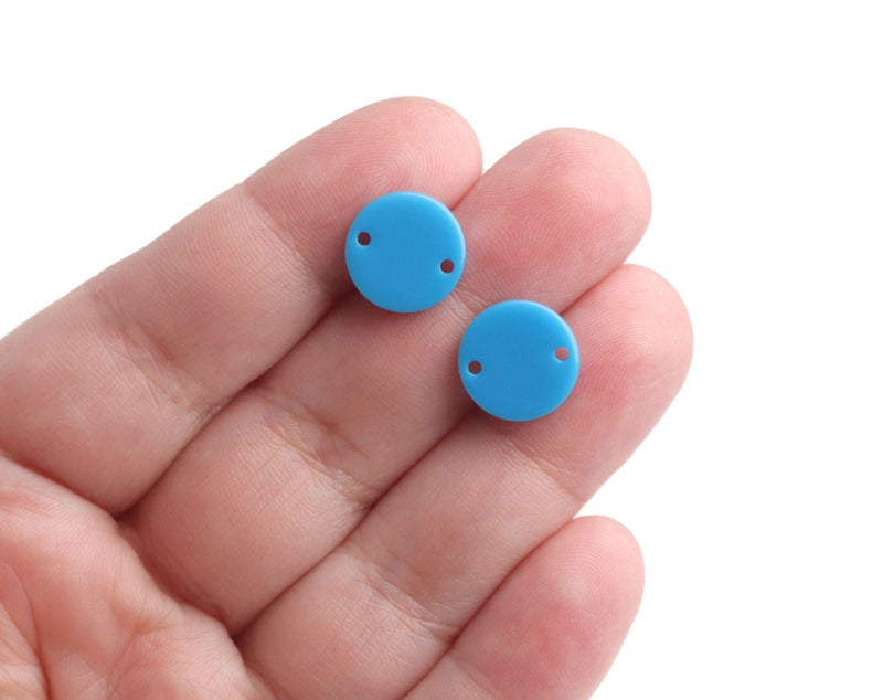 4 Cerulean Blue Jewelry Connectors, 12mm, 2 Holes, Acrylic, Flat Round Discs