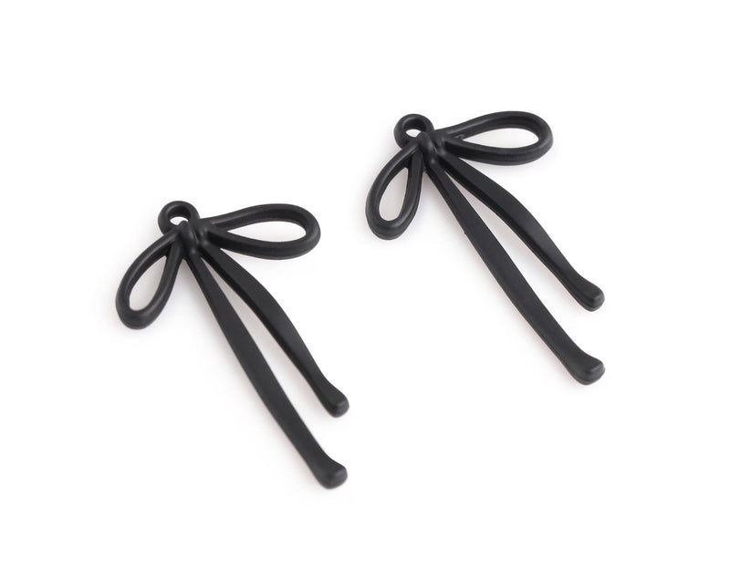 4 Matte Black Droopy Bow Charms, 32.5 x 20mm, Metal Pendants, Large Bow Tie, Rubber Effect, Artsy Craft and Jewelry Findings