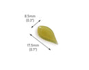 4 Tiny Olive Green Leaf Charms, 1 Hole, Engraved, Ribbed Edge, Transparent Acrylic Beads, 17.5 x 8.5mm