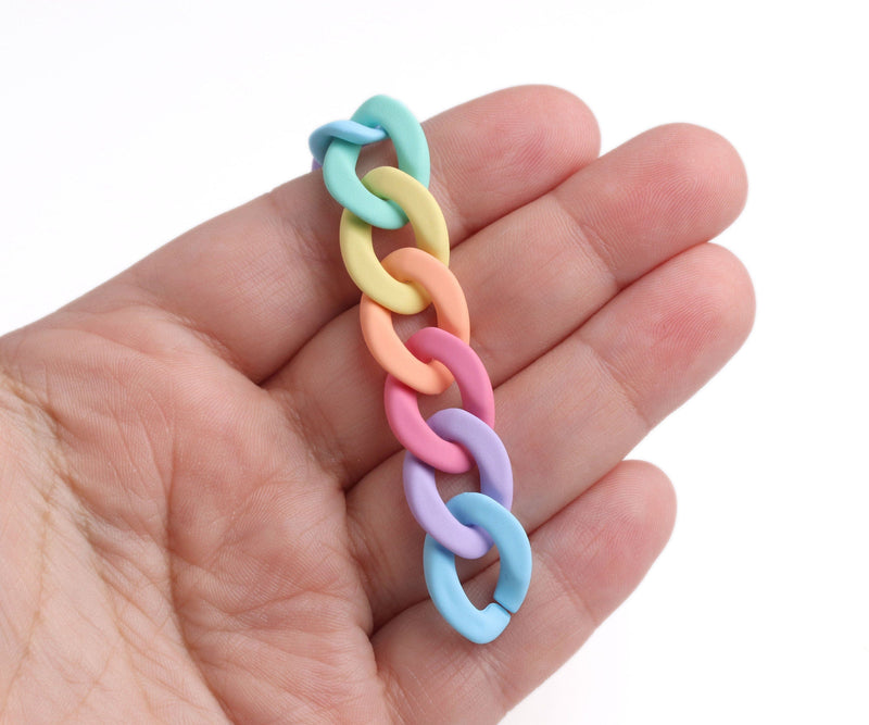 1ft Small Matte Pastel Acrylic Chain Links, 19mm, Mixed Colors, Kawaii Rainbow