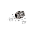 1 Stainless Steel Barrel Bead with Scrollwork, 5mm Hole, Textured, Bracelet Spacer Beads, 11.5 x 10mm