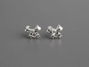 4 Silver Mini Bow Stud Earrings with Loop, Metal Alloy, Small Ear Studs with Hole, Tiny Bowtie, 12.5 x 10mm