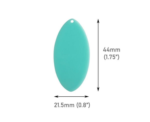 4 Mint Green Oval Charms, Flat Round Discs, 1 Hole, Light Green Colored, Acrylic Plastic, 44 x 21.5mm