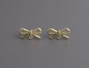 4 Gold Bow Tie Stud Earrings with Loop, Gold Tone Metal, Cute Kawaii Bow Studs, 16 x 7.5mm