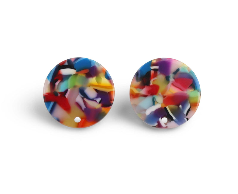 4 Extra Large Round Studs in Rainbow, 24mm, 1 Hole, Metal Post, Super Chunky, Multicolored Ear Stud Base