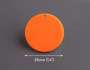 4 Neon Orange Charms, 35mm, 1 Hole, Acrylic Plastic Round Beads