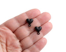 4 Matte Black Heart Ear Studs with Loop, Tiny Puffed Heart Earring Stud Findings, Metal Alloy, 0.5" Inch