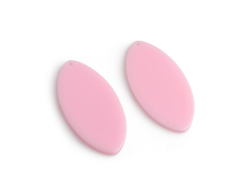 4 Flat Oval Charms in Light Pink, Round Disc Tags for Earrings and Keychains, Pastel Acrylic Plastic Beads, 44 x 21.5mm