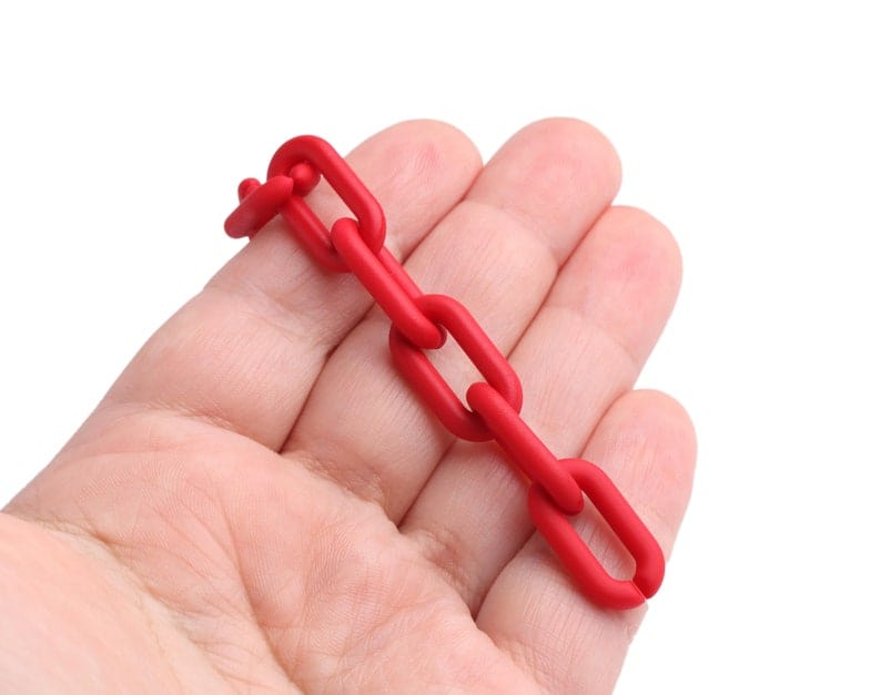 1ft Small Matte Red Acrylic Chain Links, 20mm, Paperclip, Connectors for Earrings