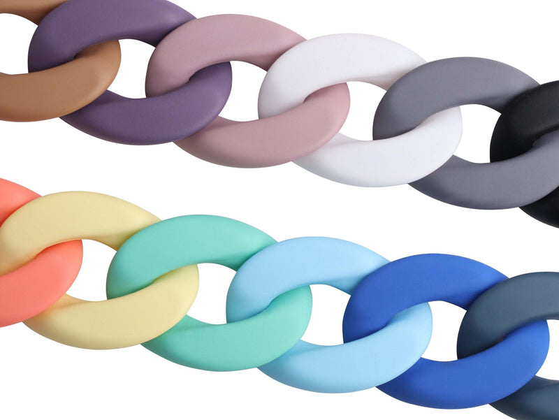 1ft Matte Rainbow Plastic Chain Links, 39mm, Acrylic Chain, Random Mixed Colors