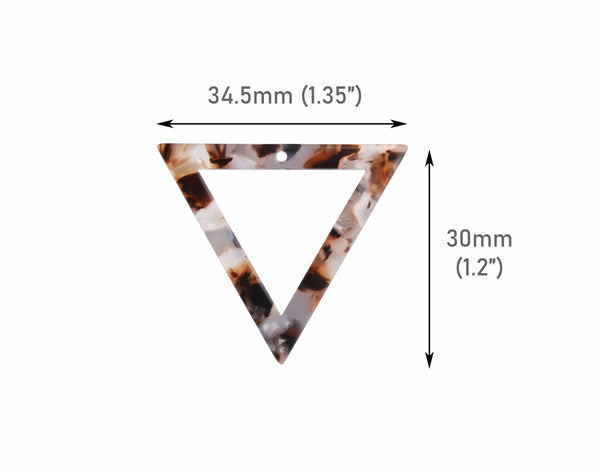 2 Large Triangle Charms in Dark Brown Marble, 34.5 x 30mm, 1 Hole, Translucent Plastic Beads