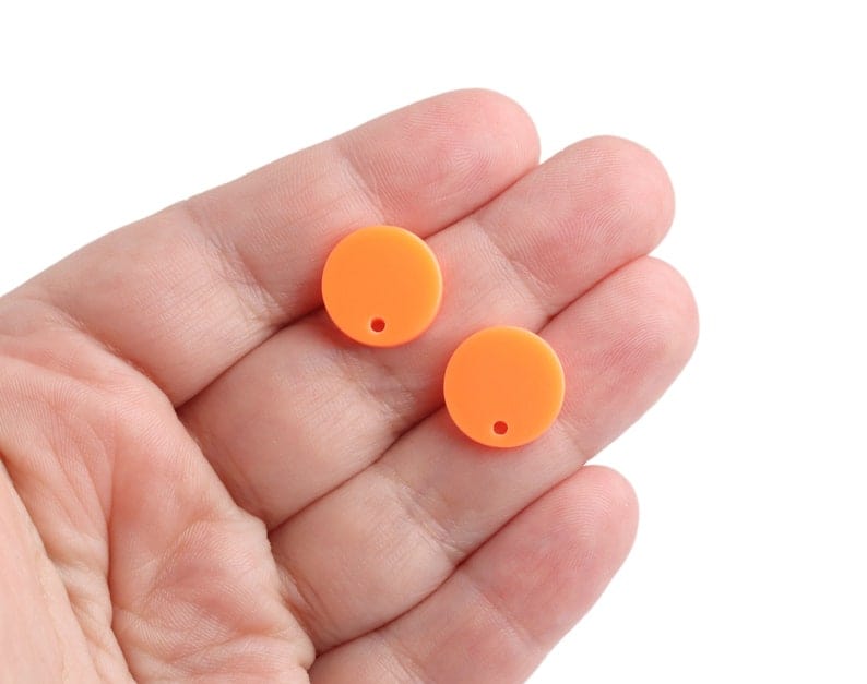 4 Neon Orange Earring Blanks, 1 Hole, Acrylic Earring Posts, Bright Colored Ear Studs, Y2K Kidcore Rave, 14mm