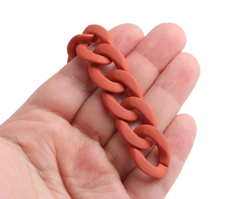 1ft Matte Terracotta Brown Chain Links, 24mm, Acrylic, Chunky Plastic Twists for Jewelry