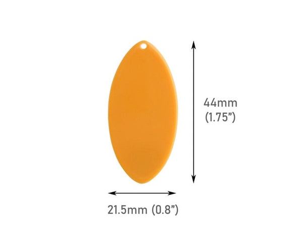 4 Butterscotch Orange Oval Charms, Colored Acrylic Beads, Flat Tags for Earrings and Keychains, 44 x 21.5mm