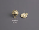 4 Organic Wavy Gold Stud Earrings with Loop, Abstract Round Shape, Gold Tone Metal Alloy, 13.25 x 10.5mm