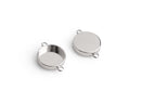 4 Round Bezel Connectors in Silver Plated, Fits 12mm Cabochons, 2 Loop Holes, Metal, Deep Bezel Cup Setting
