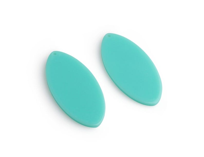4 Mint Green Oval Charms, Flat Round Discs, 1 Hole, Light Green Colored, Acrylic Plastic, 44 x 21.5mm