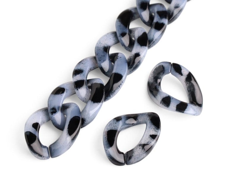 1ft Blue Tortoise Shell Chain Links, 23mm, Acrylic Jewelry Supply Findings