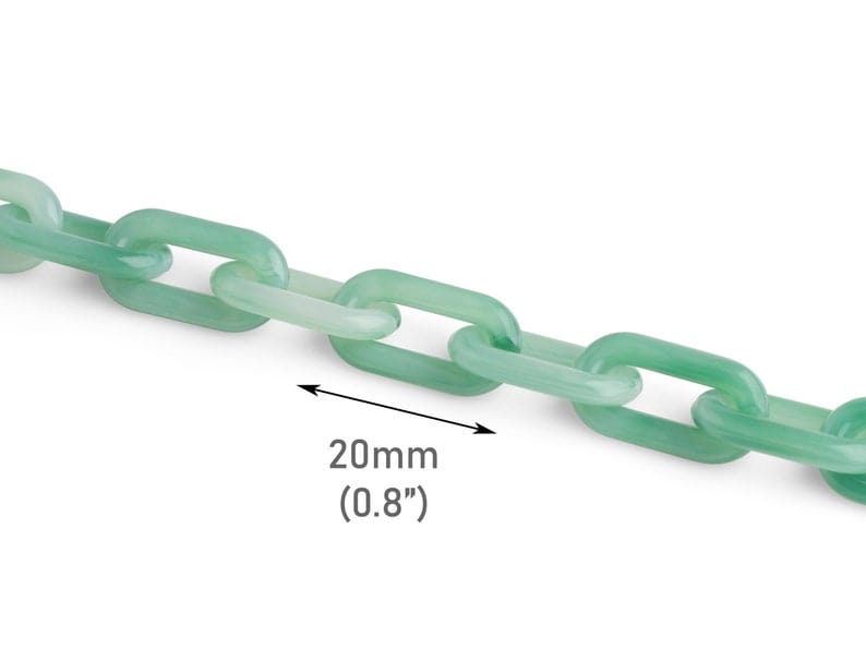 1ft Small Jade Green Acrylic Chain Links, 20mm, Connectors for Leather Earrings