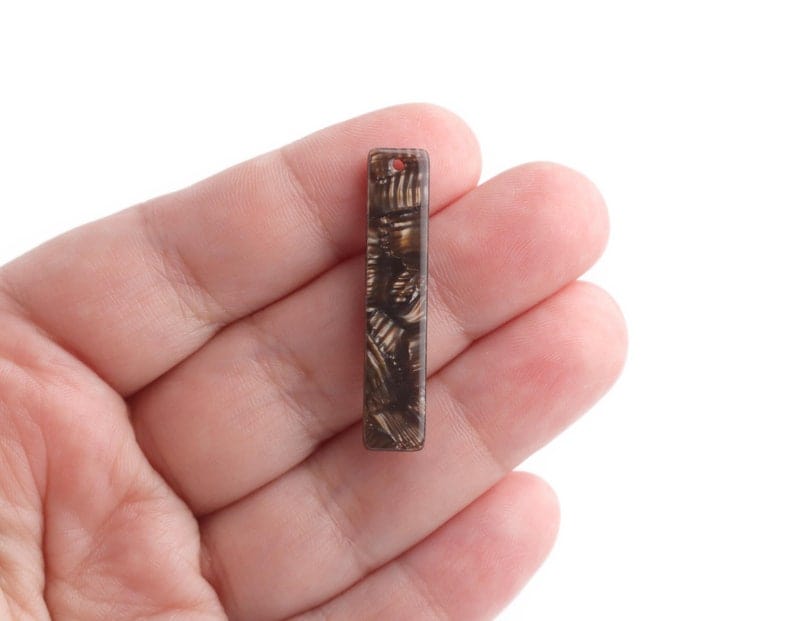 4 Dark Brown Bar Charms, Vertical Pendant for Making Necklaces and Earrings, Eco Friendly Plastic, 36 x 7.5mm