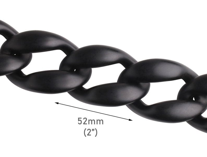 1ft Matte Metallic Black Acrylic Chain Links, 52mm, Extra Large, Raised Curb Links