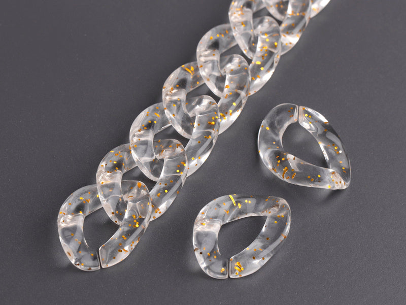 1ft Clear Acrylic Chain Links with Sparkly Gold Glitter, 23mm, Transparent