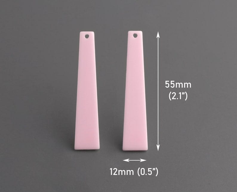 4 Soft Pink Obelisk Charms, Geometric Long Bar Pendants, Acrylic Beads, 55 x 12mm