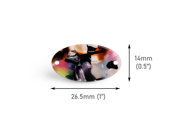 4 Colorful Oval Connectors, 26.5 x 14mm, 2 Holes, Plastic, Cute Rainbow Bead Links, Flat Oval Blanks