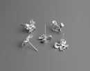 4 Silver Mini Bow Stud Earrings with Loop, Metal Alloy, Small Ear Studs with Hole, Tiny Bowtie, 12.5 x 10mm