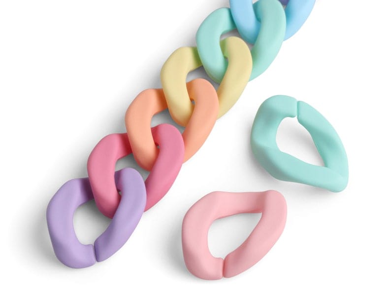 1ft Large Matte Pastel Chain with Acrylic Links, 28mm, Mixed Rainbow Colors, Cute Kawaii