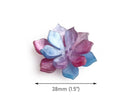 2 Lotus Flower Beads, Includes 1 Small and 1 Large, Glitter Acrylic Flower Beads in Purple and Blue, Two Tone Gradients, 1.5" Inch