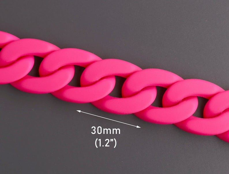 1ft Large Matte Neon Pink Acrylic Chain Links, 30mm, For Festival Acce