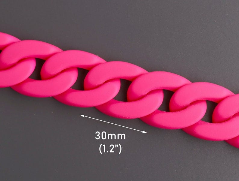 1ft Large Matte Neon Pink Acrylic Chain Links, 30mm, For Festival Accessories