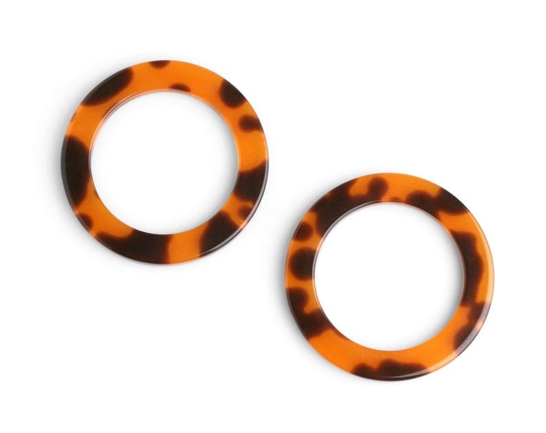 2 Designer Swimwear Rings in Tortoise Shell, High Quality and Thick Plastic, Acrylic O Rings for Swimsuit Bikinis, 1.75 Inch