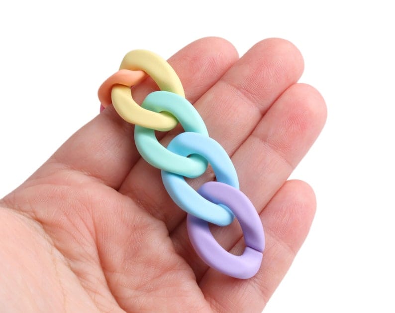 1ft Large Matte Pastel Chain with Acrylic Links, 28mm, Mixed Rainbow Colors, Cute Kawaii