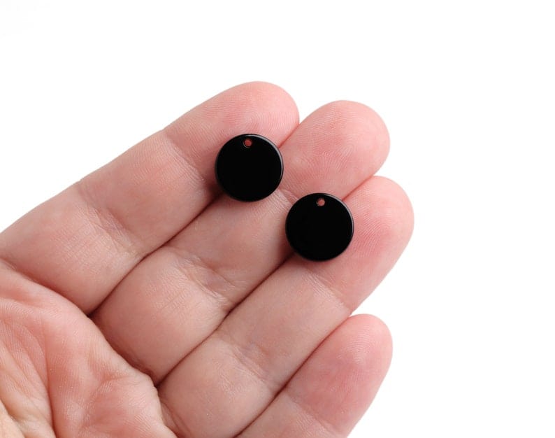 4 Small Black Round Charms, 12mm,1 Hole, Black Acrylic Blanks, Bracelet and Anklet Circle Charms