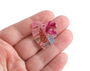 2 Dainty Leaf Charms with Vintage Flower Pattern, 28.25 x 24.5mm