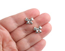 4 Silver Mini Bow Stud Earrings with Loop, Metal Alloy, Small Ear Studs with Hole, Tiny Bowtie, 12.5 x 10mm