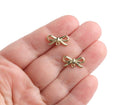 4 Gold Bow Tie Stud Earrings with Loop, Gold Tone Metal, Cute Kawaii Bow Studs, 16 x 7.5mm