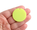 4 Neon Yellow Charms, 35mm, 1 Hole, Acrylic Beads, Big Round Disc Charms