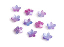 4 Tiny Blue and Purple Flower Bead Caps, 12mm, 1 Hole, Glittery Acrylic, Mini Daisy Beads